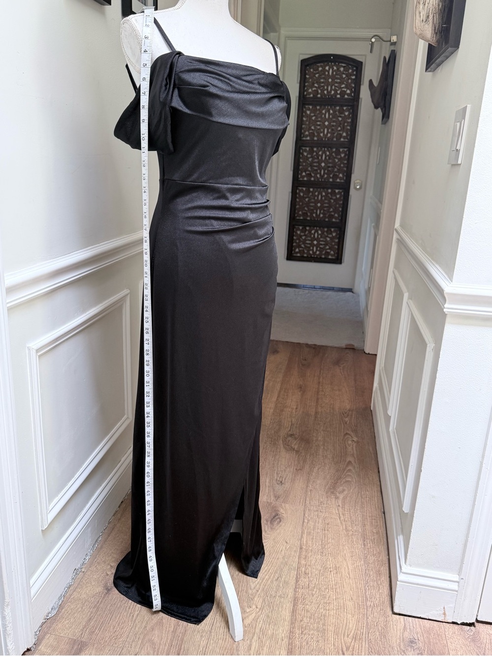 Popilush Metallic Shapewear Maxi Dress Off Shoulder Ruched High Slit Black L - Picture 10 of 16